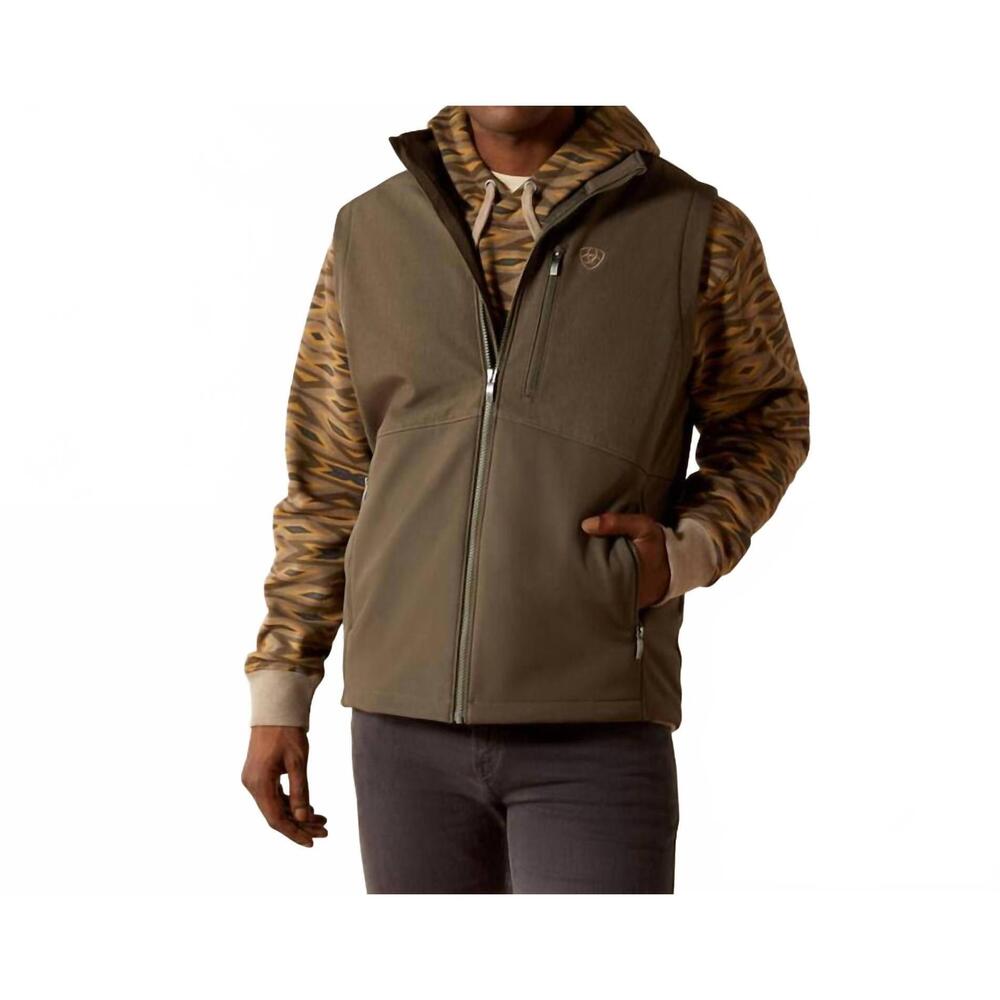 NEW ARIAT logo softshell vest in dark green heather